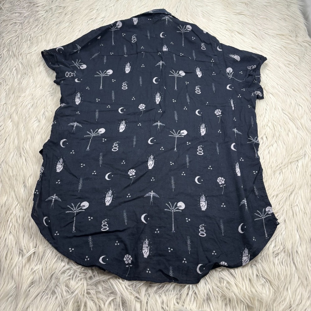 Hurley Women's XL Black Mystic Print Wilson Mesh Port SS Button Down Shirt - Picture 7 of 7